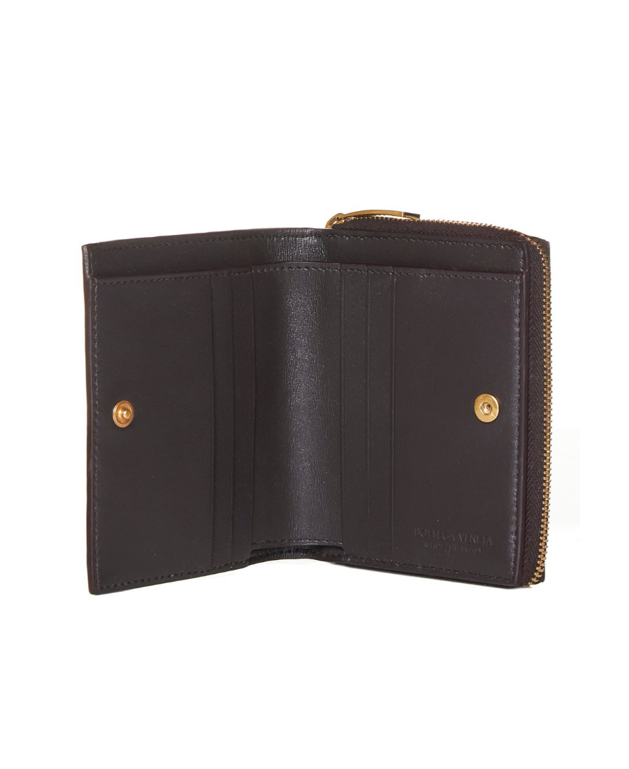 Bottega Veneta Double Fold Zipper Purse In Brown