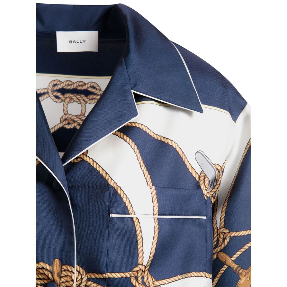 Bally Marine Print Silk Shirt In Blue