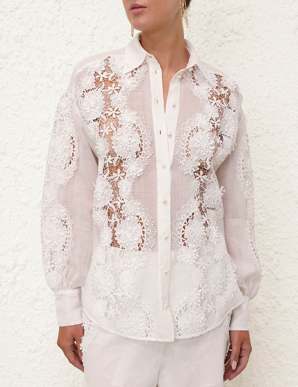 Shop Zimmermann Halliday Floral-lace Linen Shirt In White