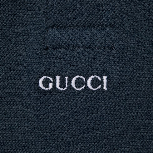 Gucci Cotton Polo Shirt With Embroidery In Blue