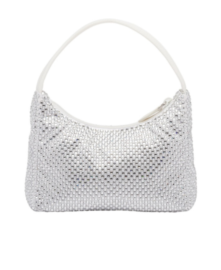 Prada Re-edition Satin Mini-bag With Crystals In White