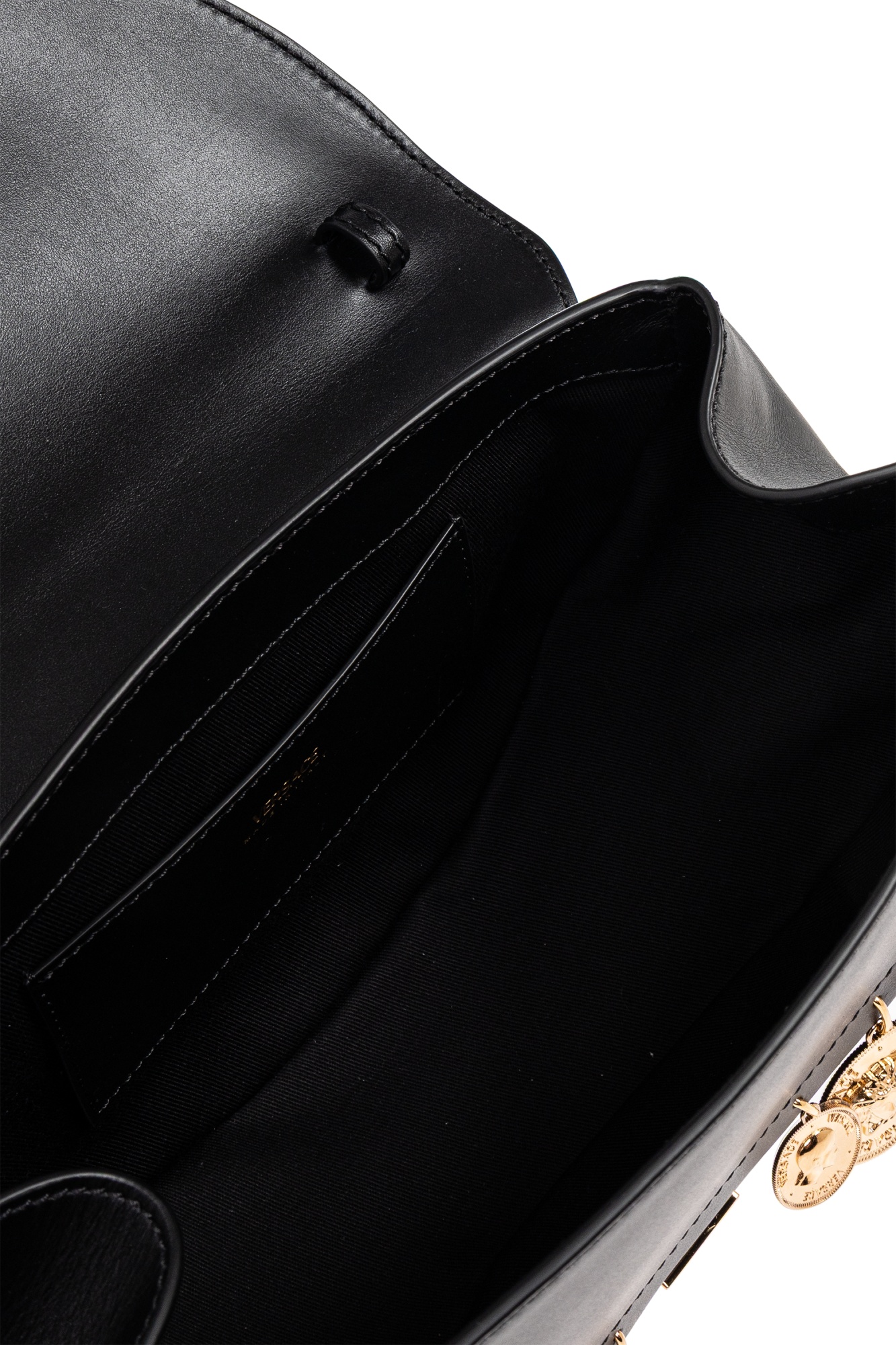 Versace Virtus Medium Coin-embellished Leather Shoulder Bag In Black