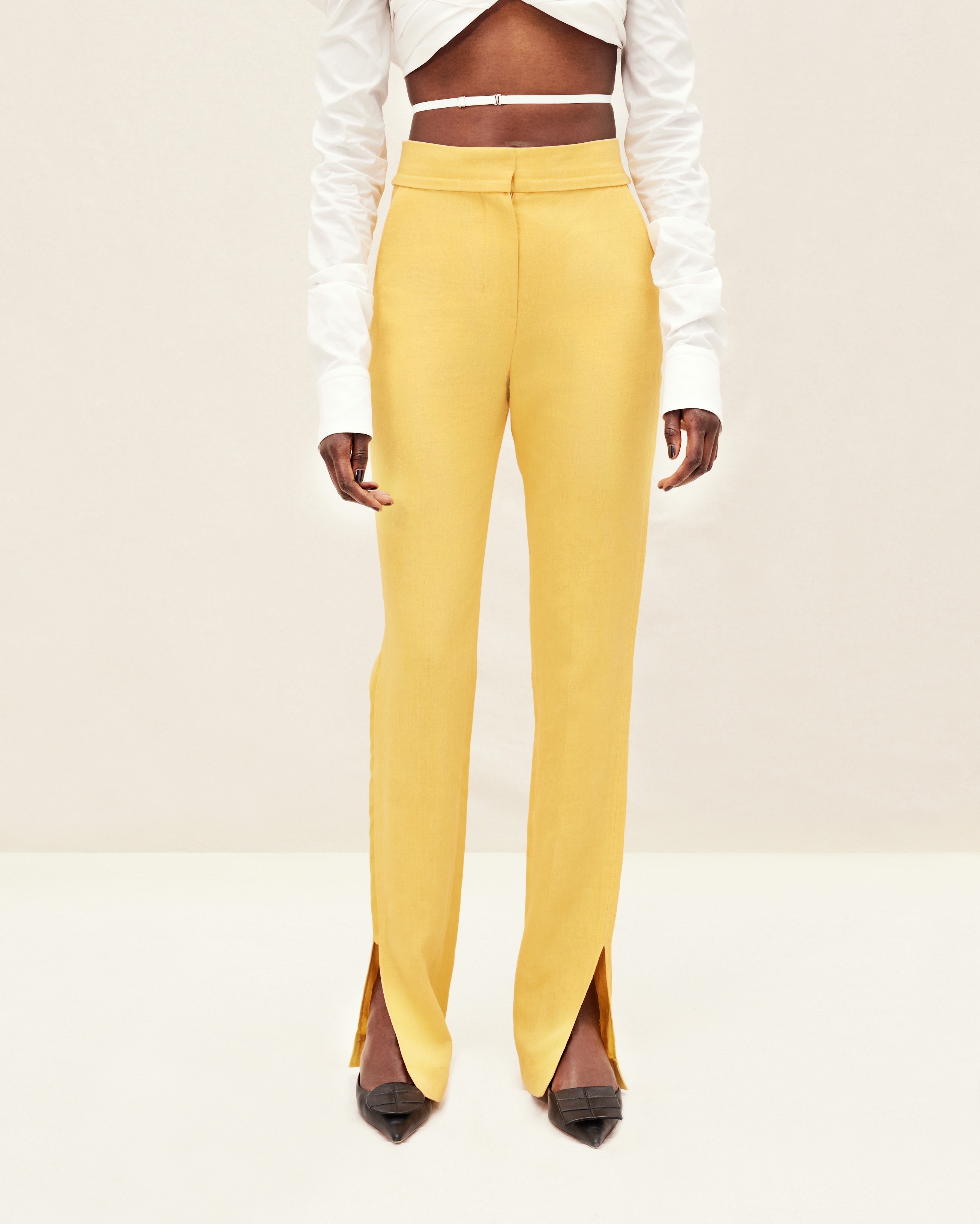 Jacquemus Le Pantalon Tibau High-waisted Trousers In Yellow