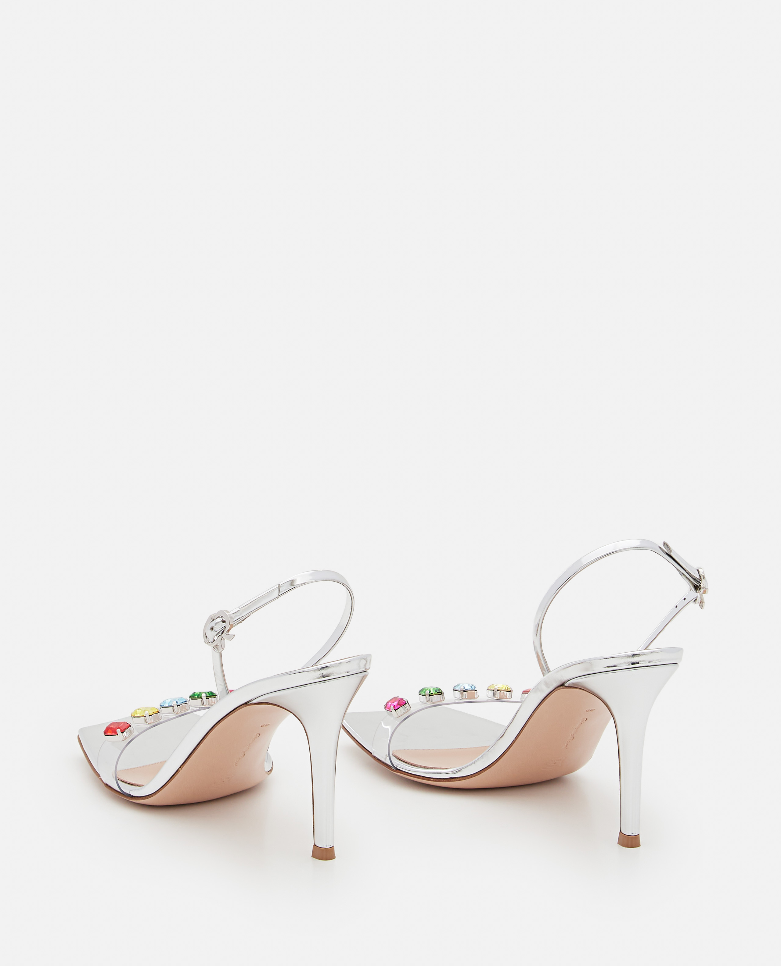 Gianvito Rossi Crystal Embellished Transparent Strap Sandals In White