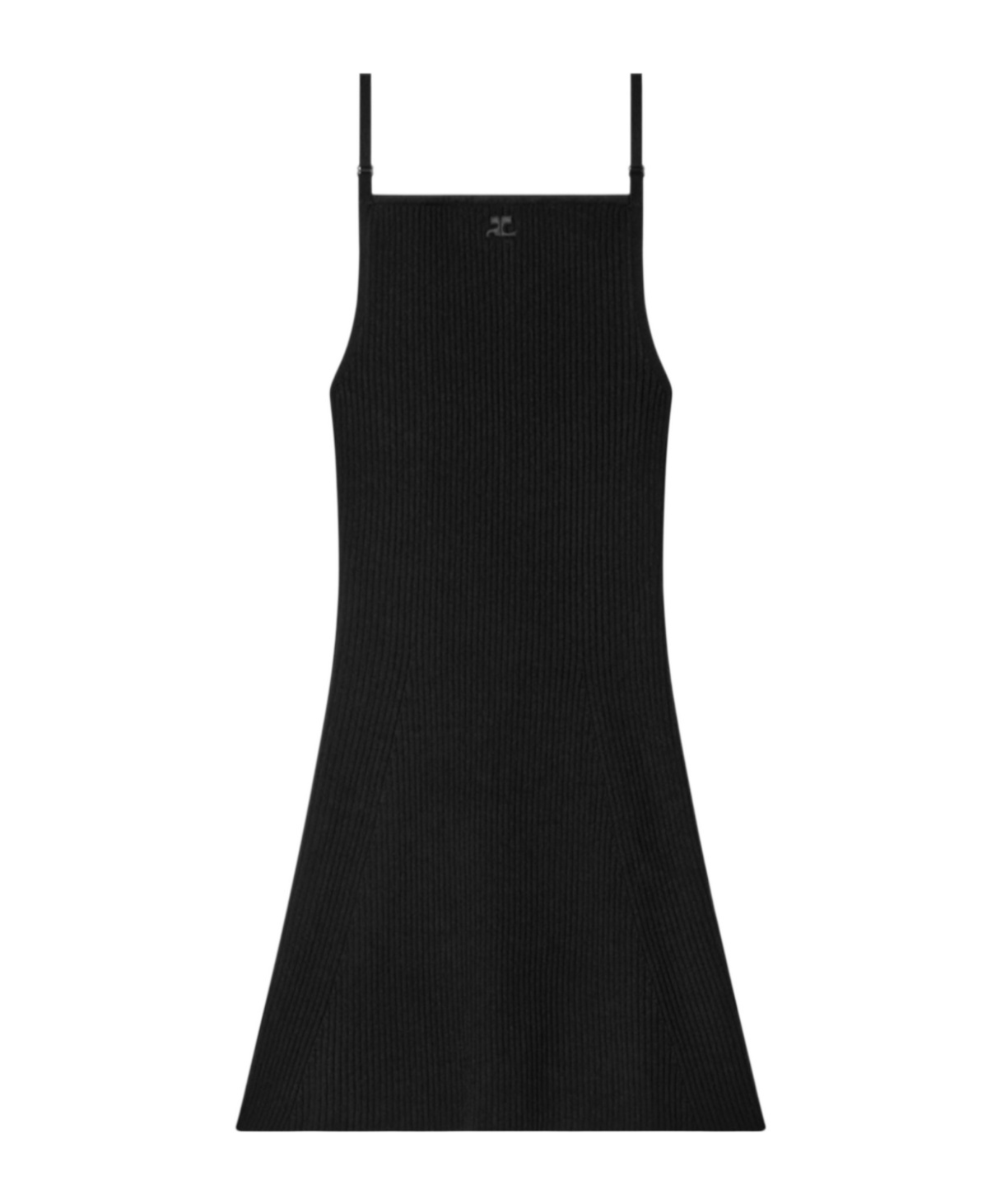 Courrèges Abito Corto In Viscosa A Coste Con Ricamo Logo In Black