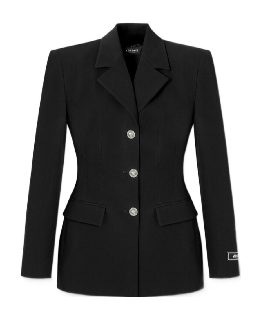 Versace Informal Jacket Grain De Poudre Wool Fabric In Black