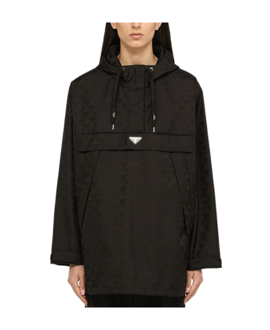 Prada Long-sleeved Hooded Casual Jacket In Black