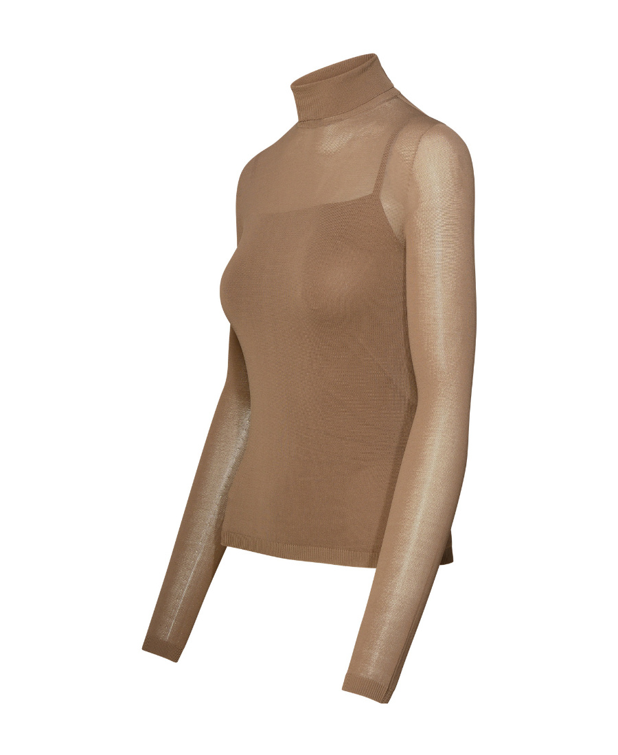 Shop Max Mara Long-sleeved High-collar T-shirt In Brown