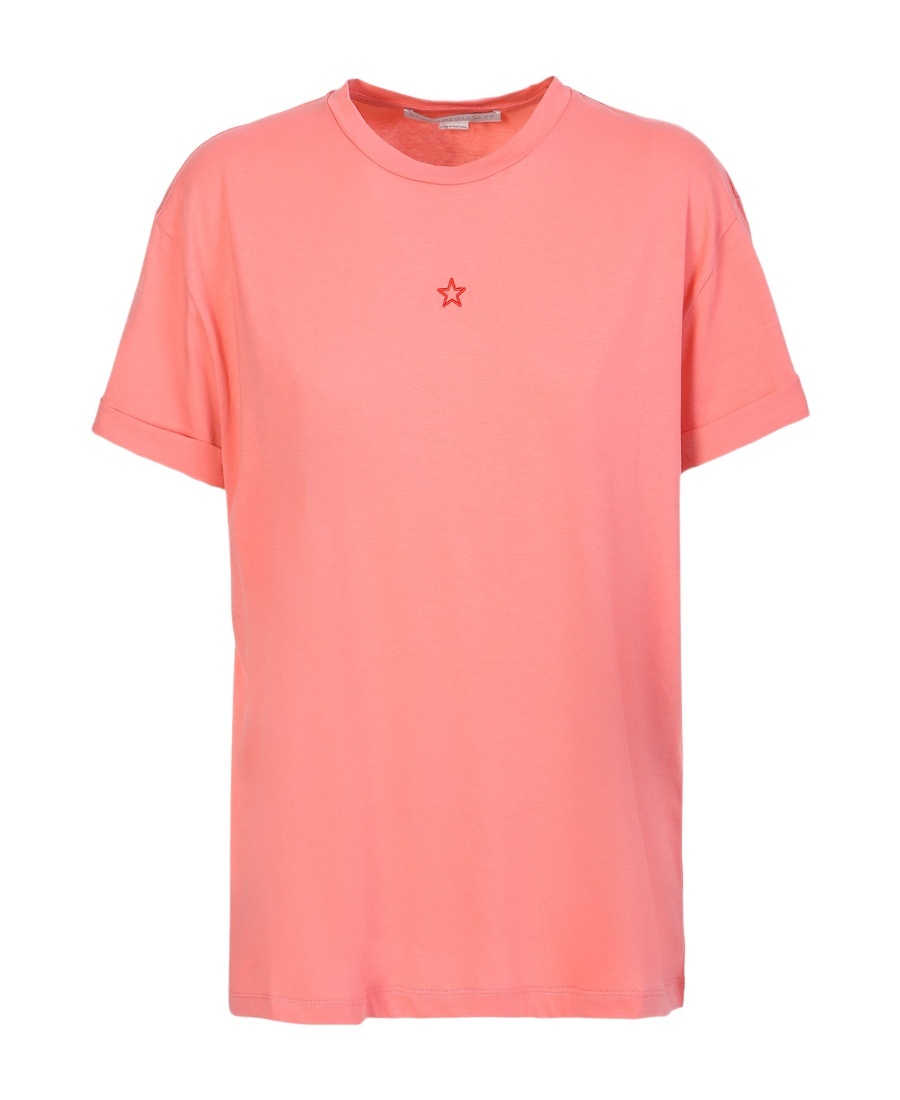 Stella Mccartney Crew Neck Mini Star T-shirt With Embroidery In Pink