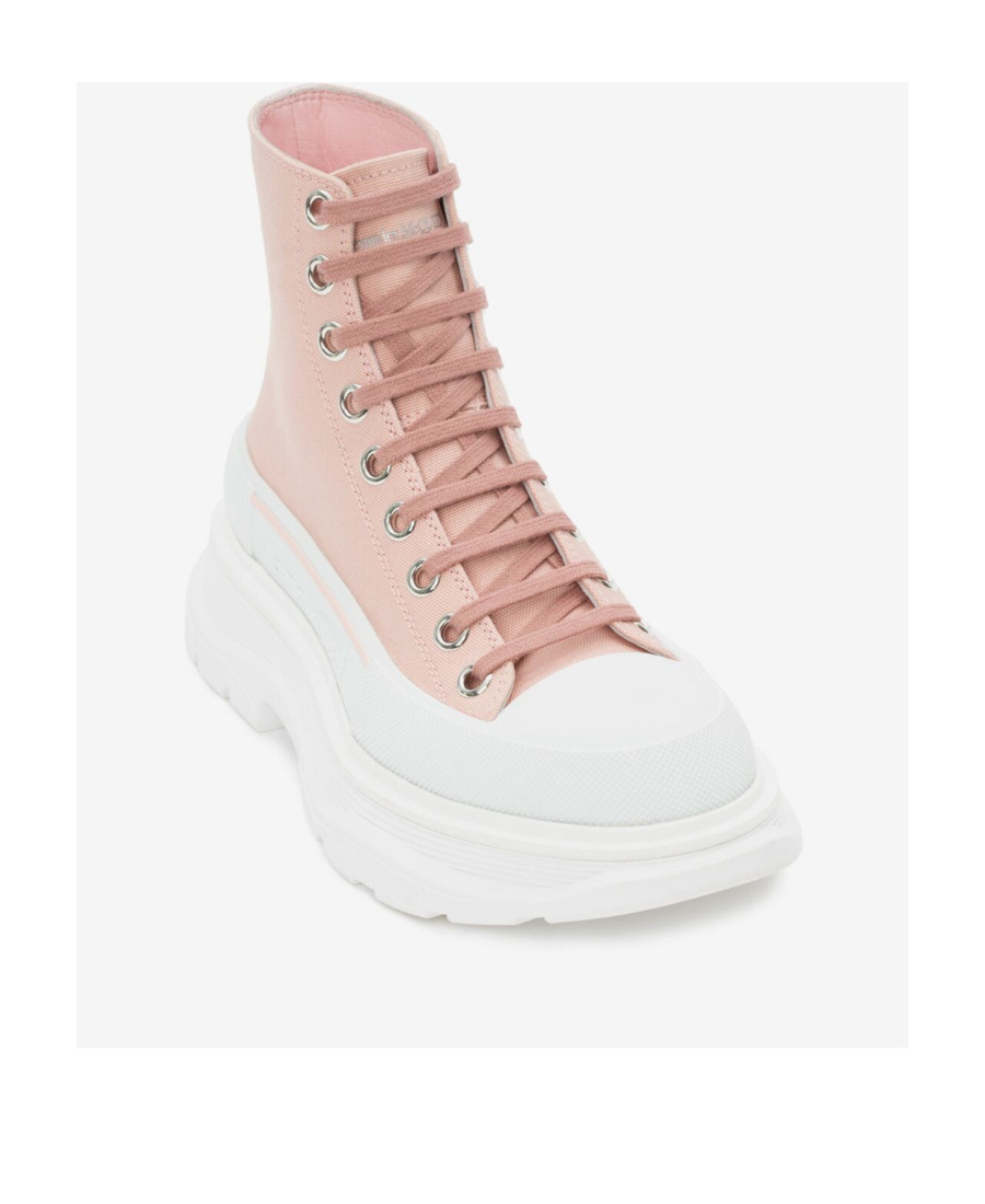 Alexander Mcqueen 45mm Tread Slick Leather Combat Boots In Pink