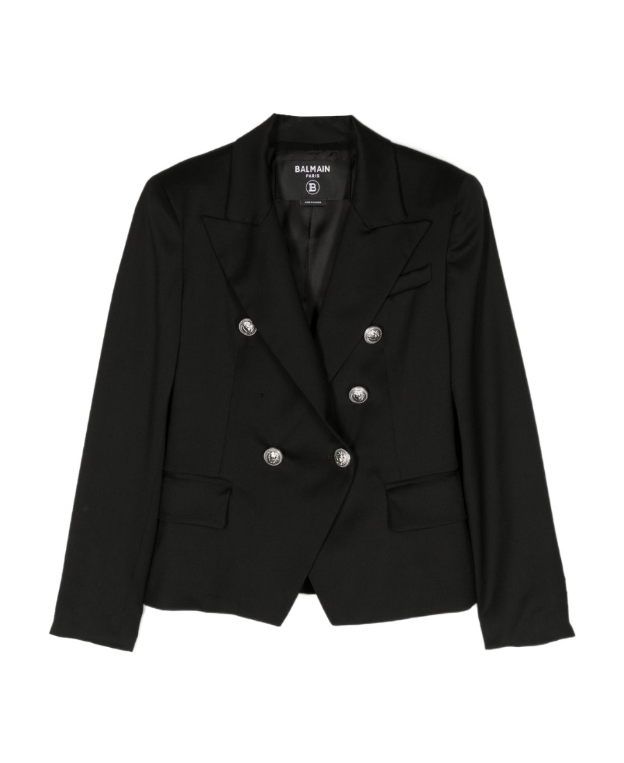 Balmain Virgin Wool Double-breasted Blazer In Black