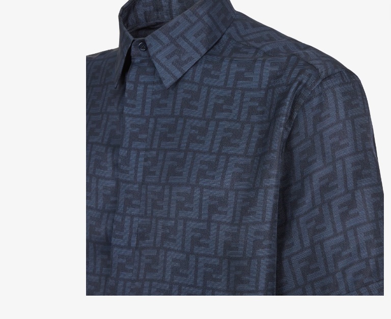 Fendi Ff Monogram Silk Shirt Men In Blue