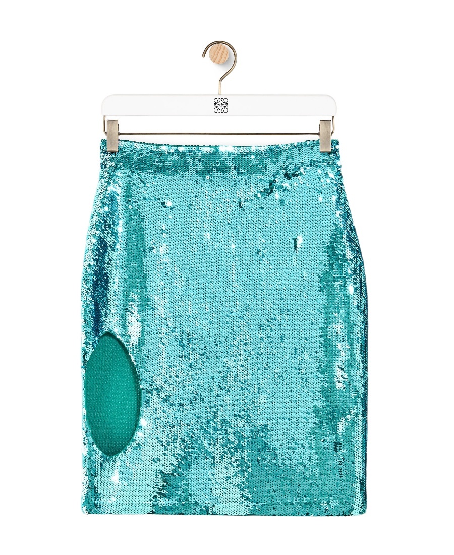 Loewe Sequin Cut-out Skirt In Viscose In Green