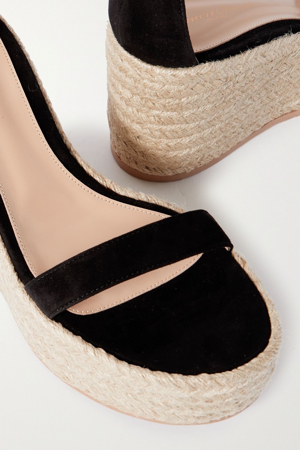 Gianvito Rossi Suede Ankle-strap Wedge Espadrille Sandals In Nude