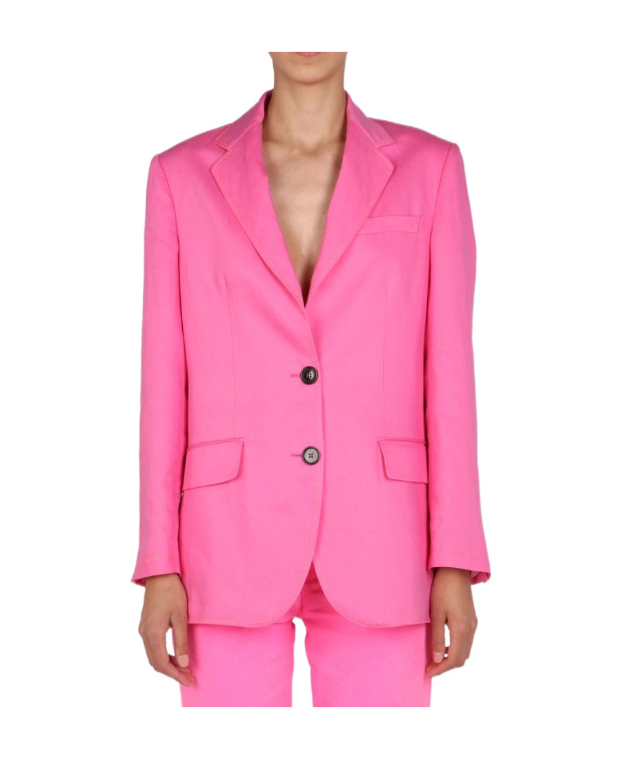 Msgm Notched-collar Single-breasted Blazer In Pink