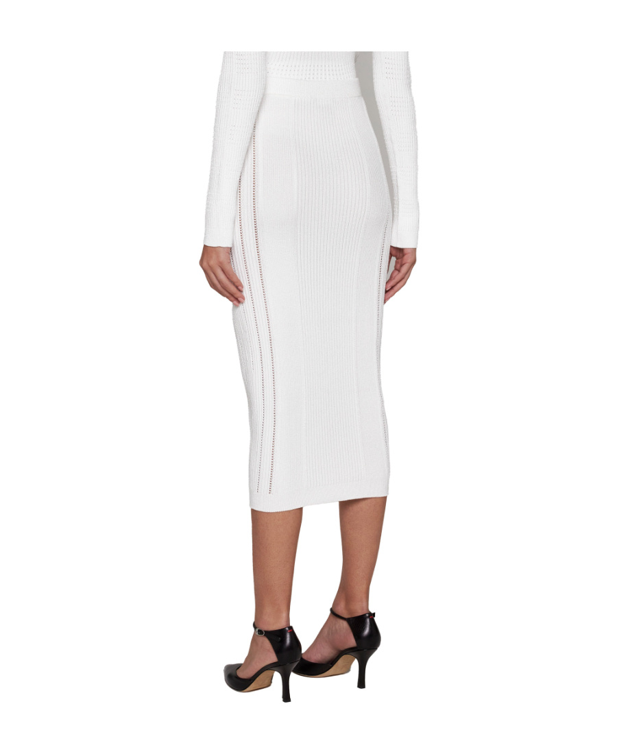 BALMAIN LION-HEAD-BUTTONS RIBBED SKIRT