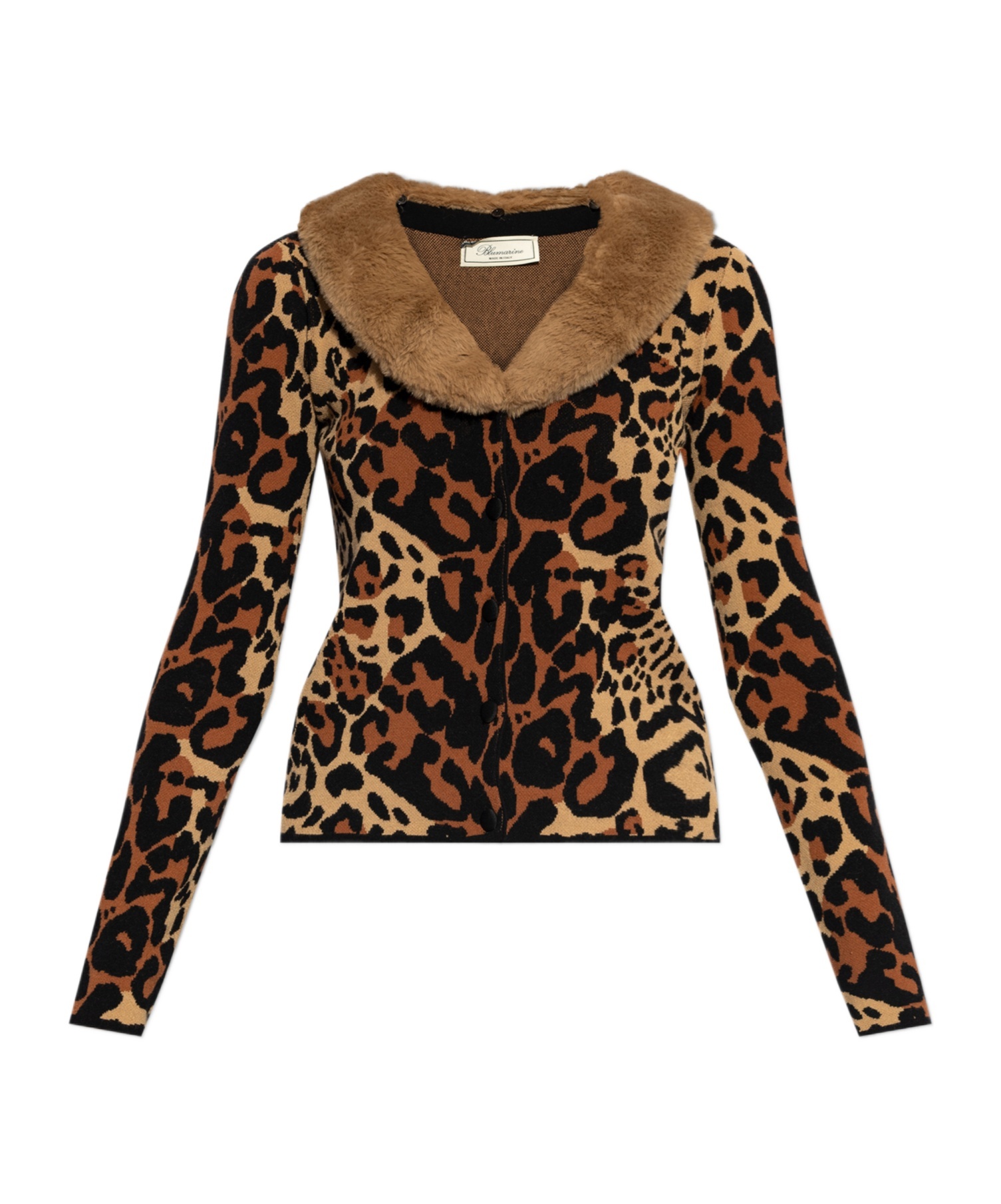 Blumarine Viscose Blend Cardigan With Faux Fur Collar In Brown