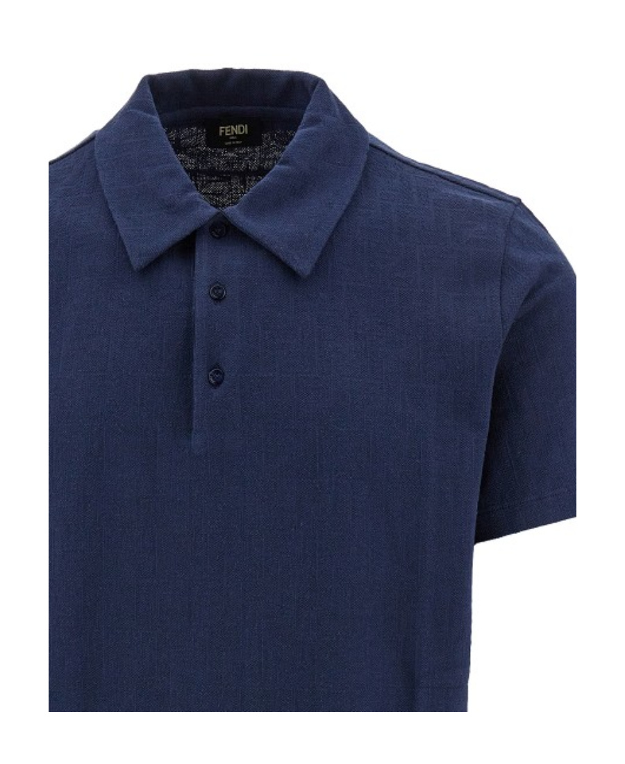 Fendi Monogram-jacquard Cotton Polo Shirt In Blue