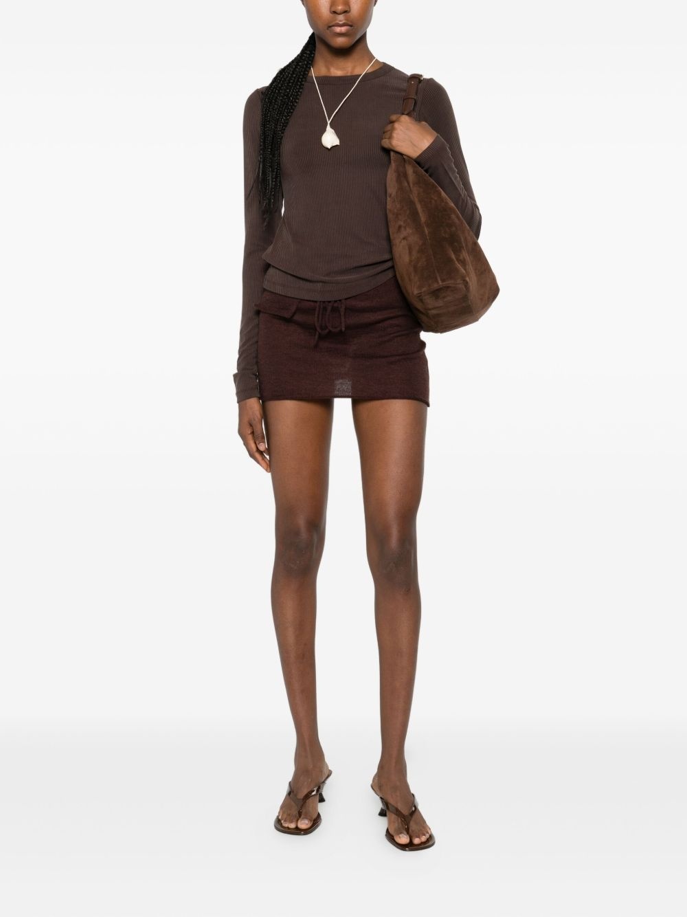 Aya Muse Ribbon-wrapped Waist-length Skirt In Brown