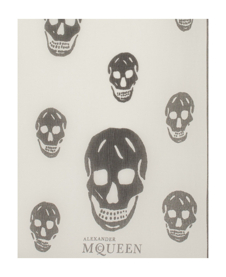 Alexander Mcqueen Classic Silk Chiffon Skull Scarf In White