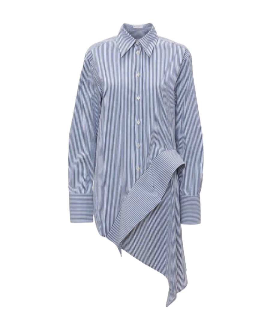 Jw Anderson Deconstructed Asymmetric Stripe Cotton Blend Button-up Shirt In Blue