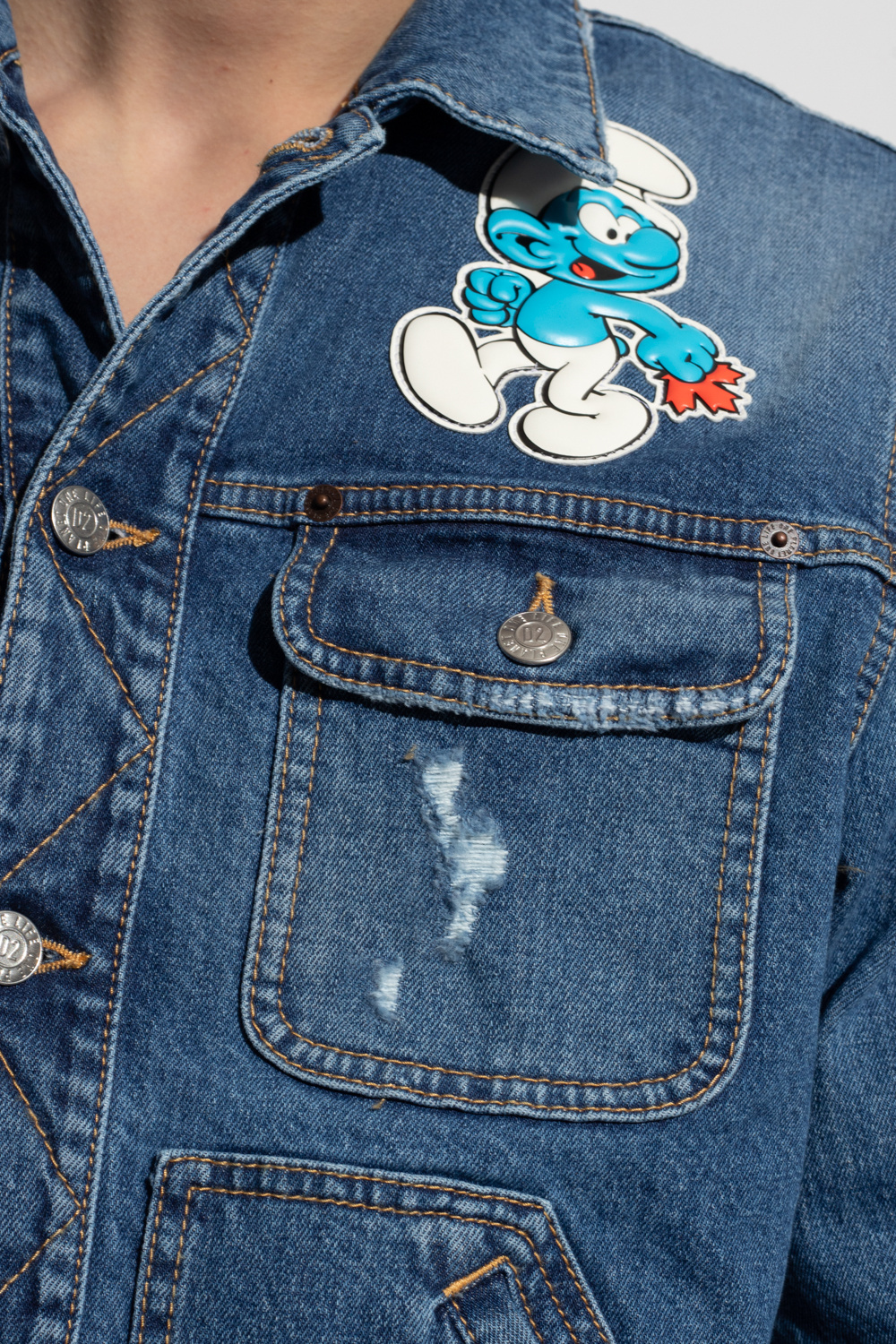 Dsquared2 The Smurfs Distressed-effect Denim Jacket In Blue
