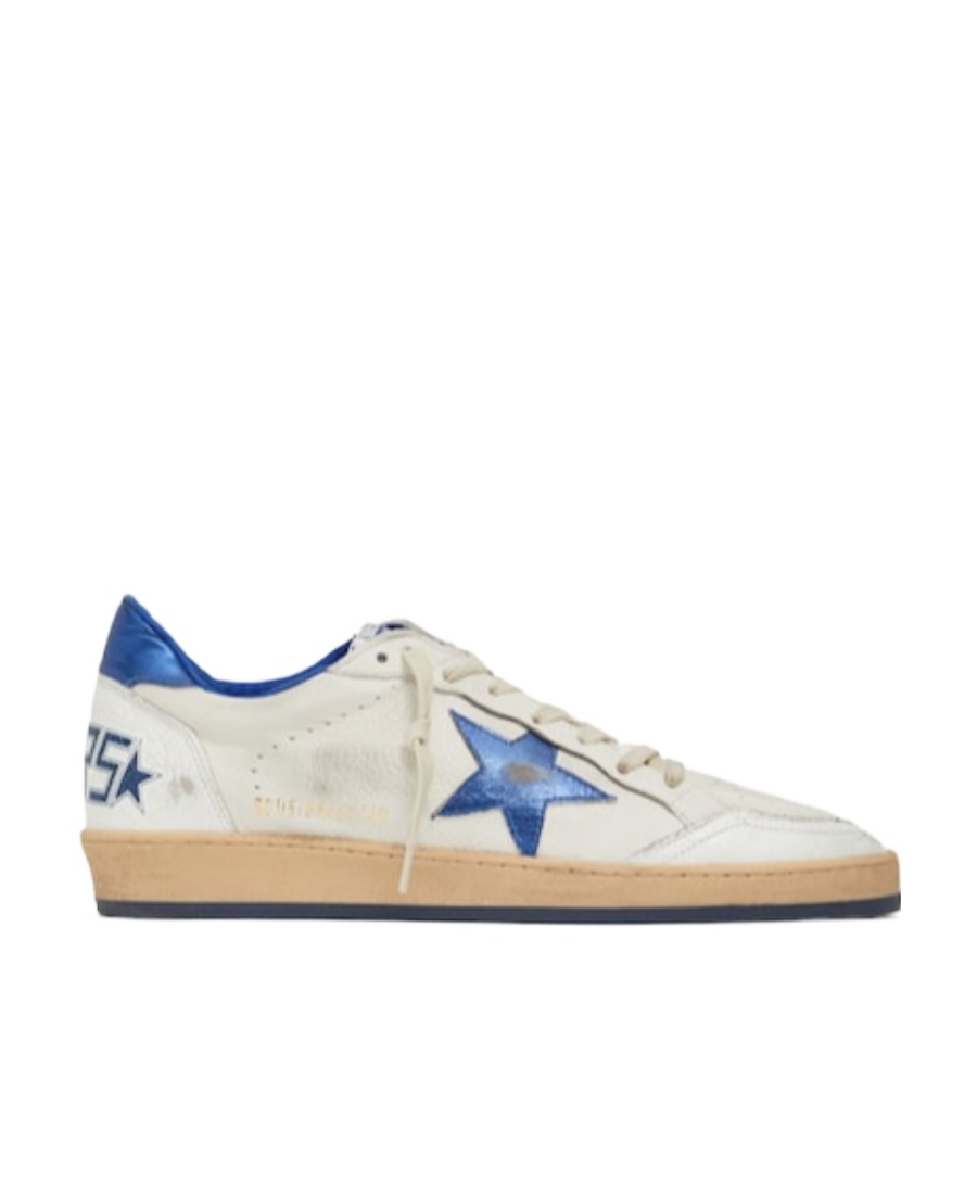 Golden Goose Ball Star Sneakers In White Nappa Leather With Light Blue Laminated Leather Star And Heel Tab