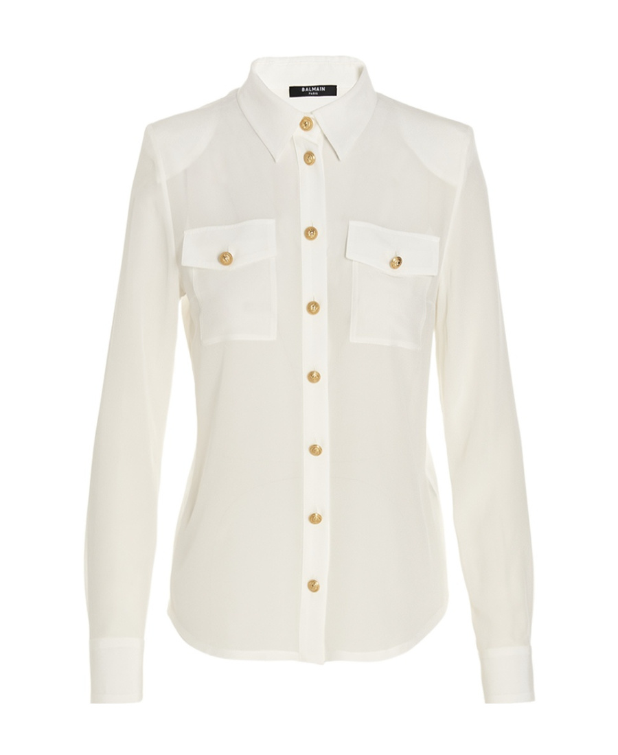 Balmain Silk Shirt With Padded Shoulders In White