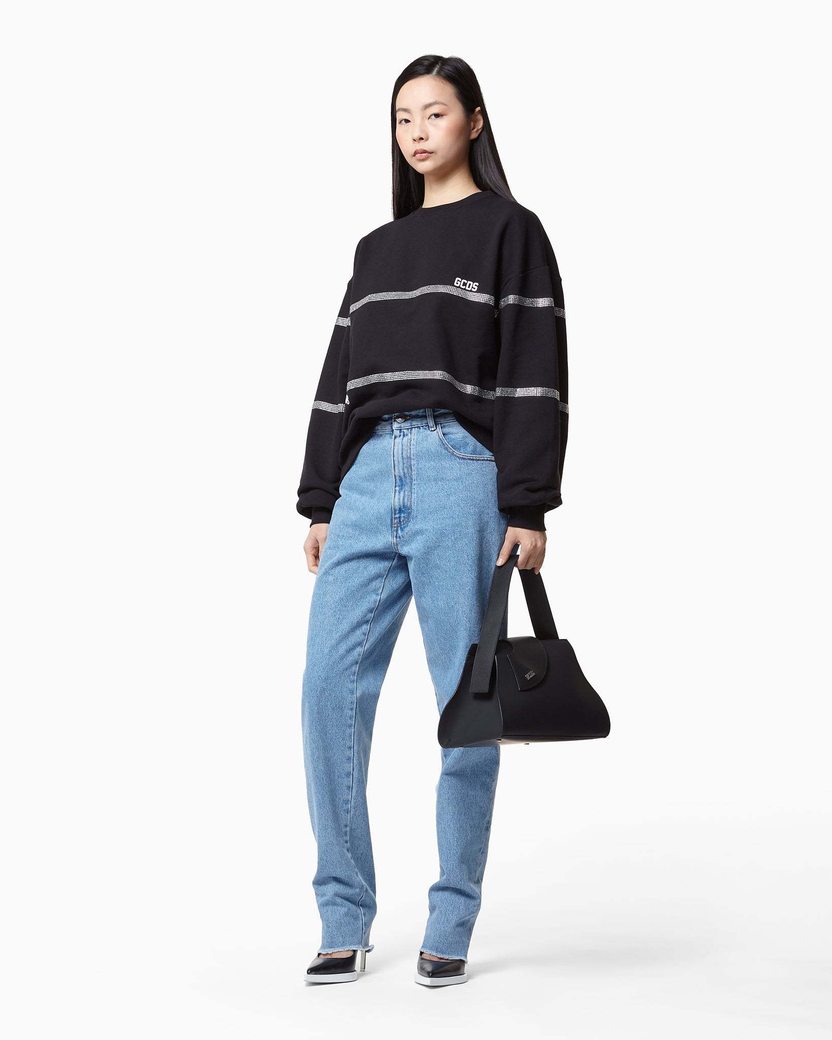 Gcds Cotton Sweatshirt With Frontal Logo Patch In Black