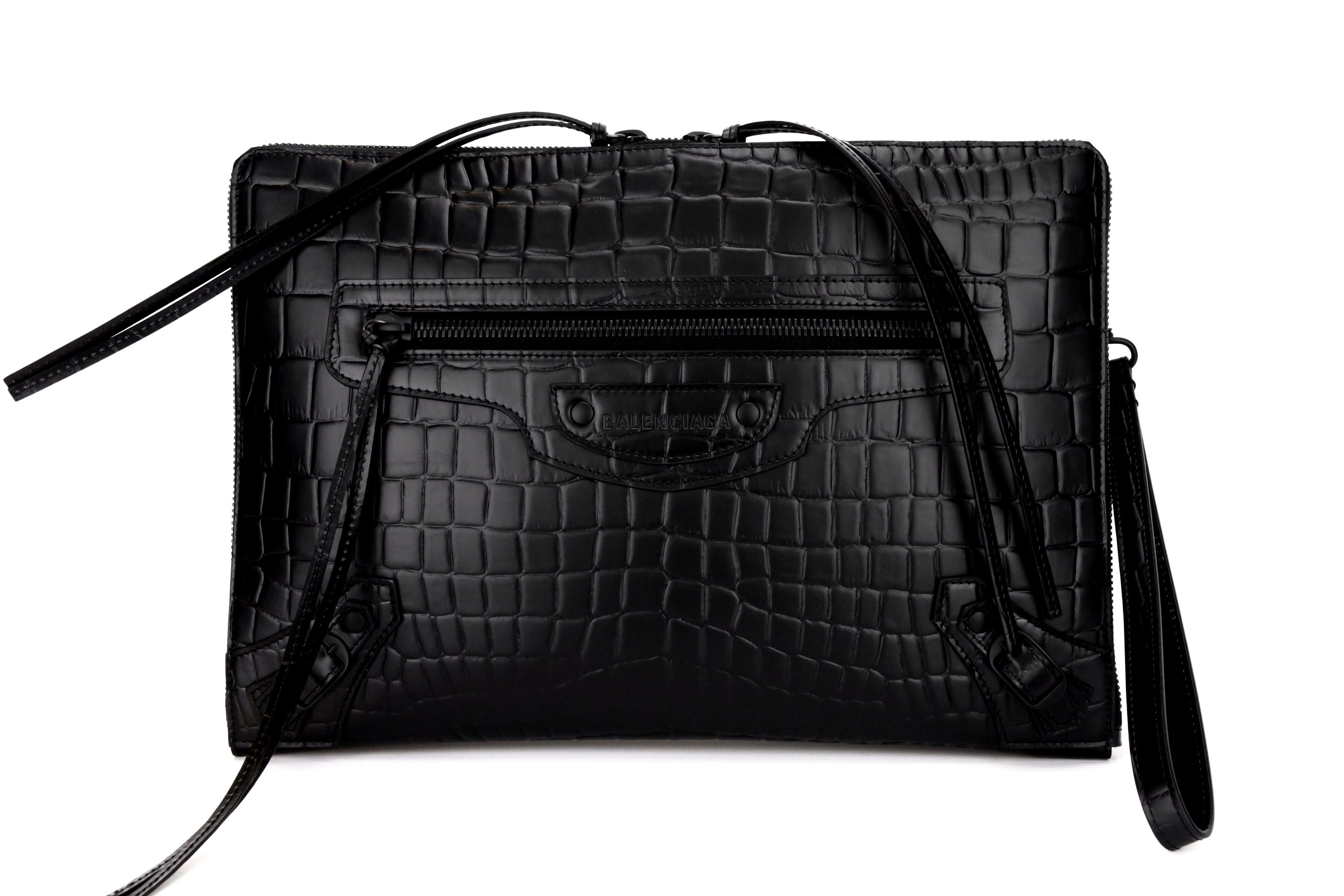 Balenciaga Imitation Crocodile Pattern Clutch In Black