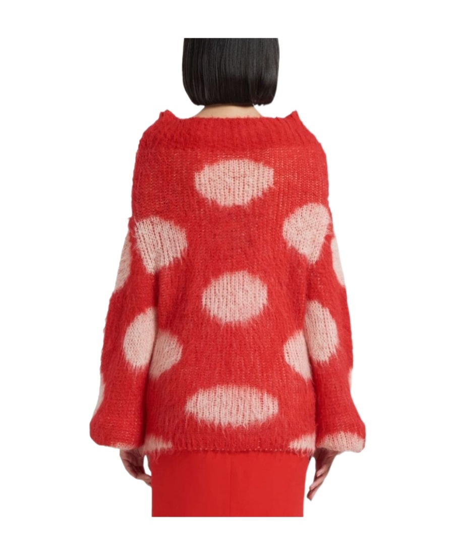 Marni Jacquard Knit Sweater With Polka Dot Motif In Red