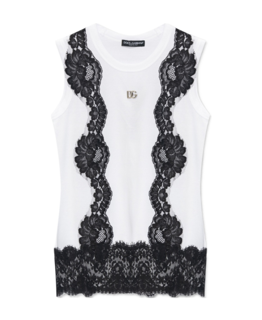 Dolce & Gabbana Lace-detailing Cotton-blend T-shirt In White