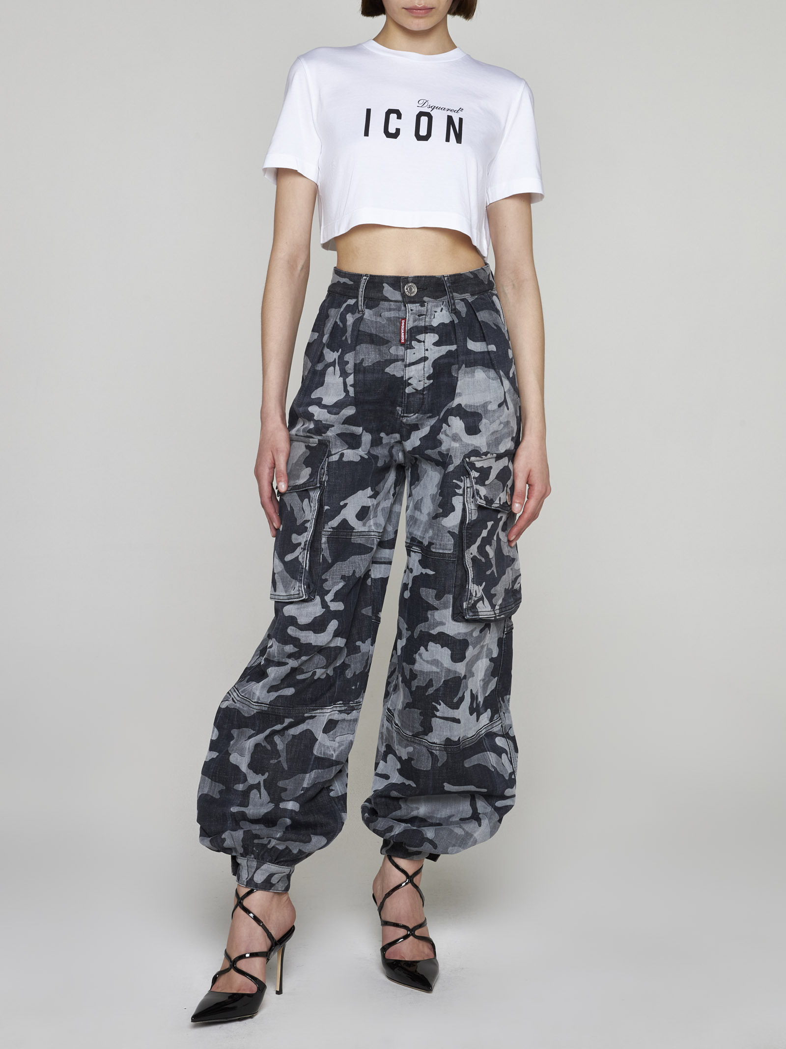 Dsquared2 Camouflage-print High Waist Tousers In Black