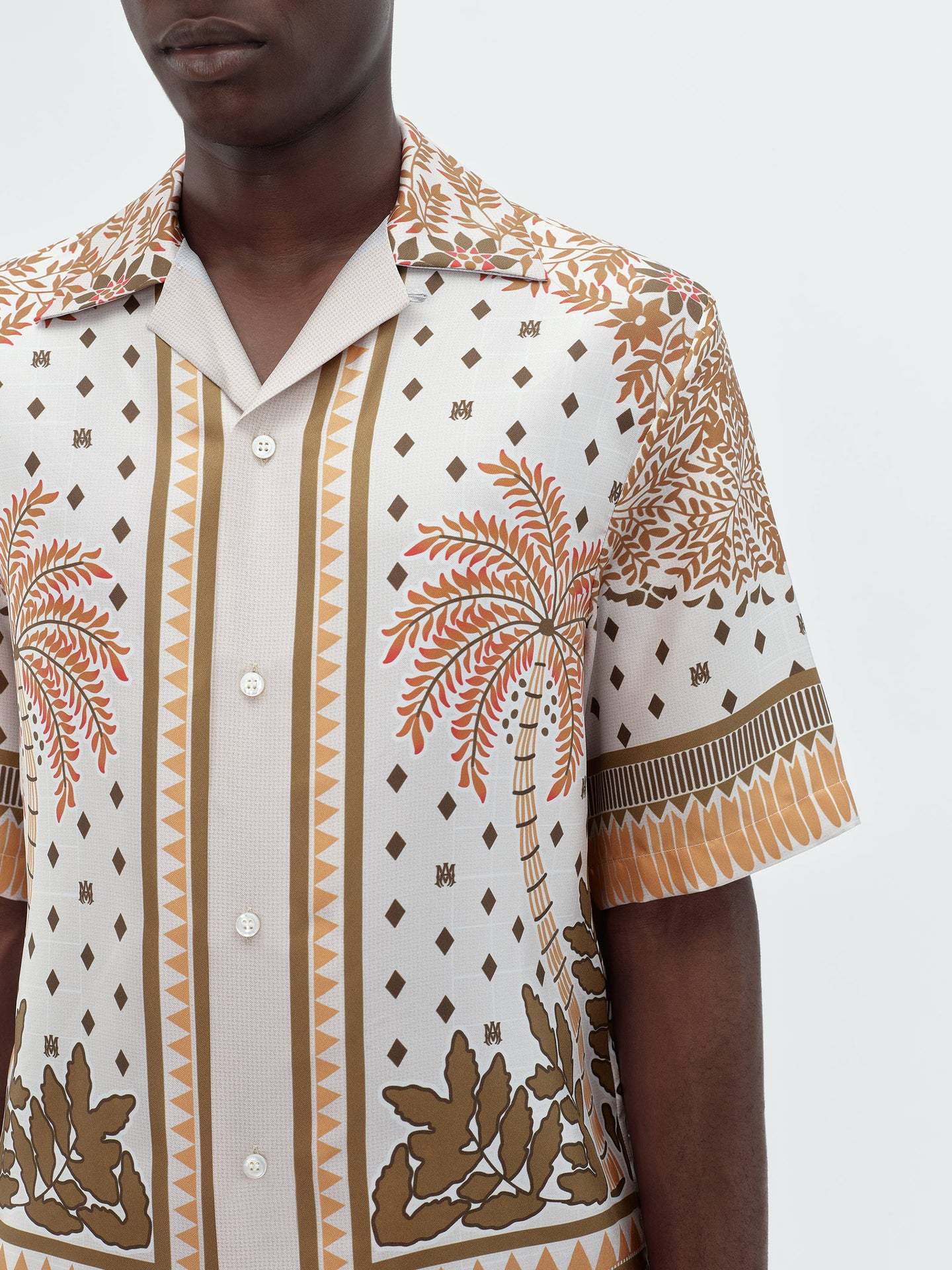 Amiri Palm Tree Bowling Silk Shirt In White