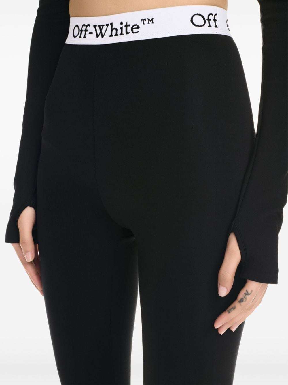Off-white Logo Band Seamless Leggings With Stretch Fit In Black