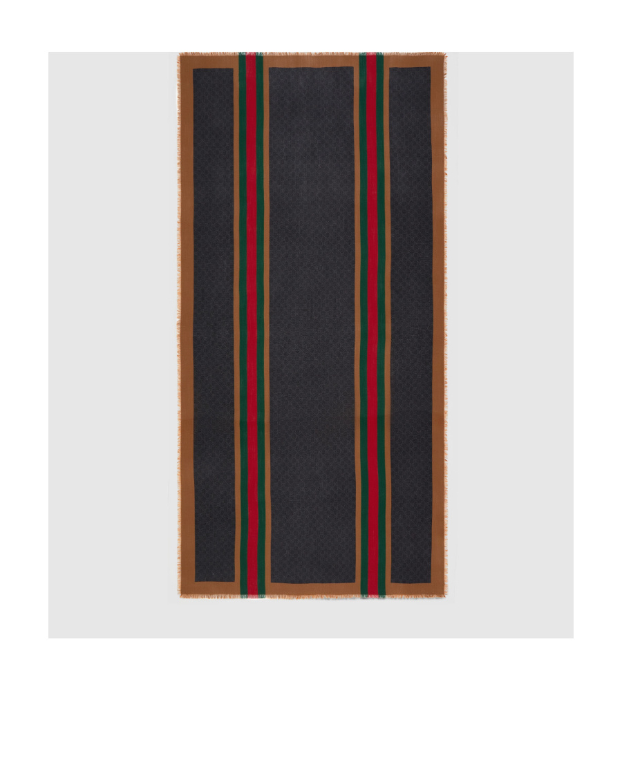 Gucci Web Stripe Fringed Scarf In Black