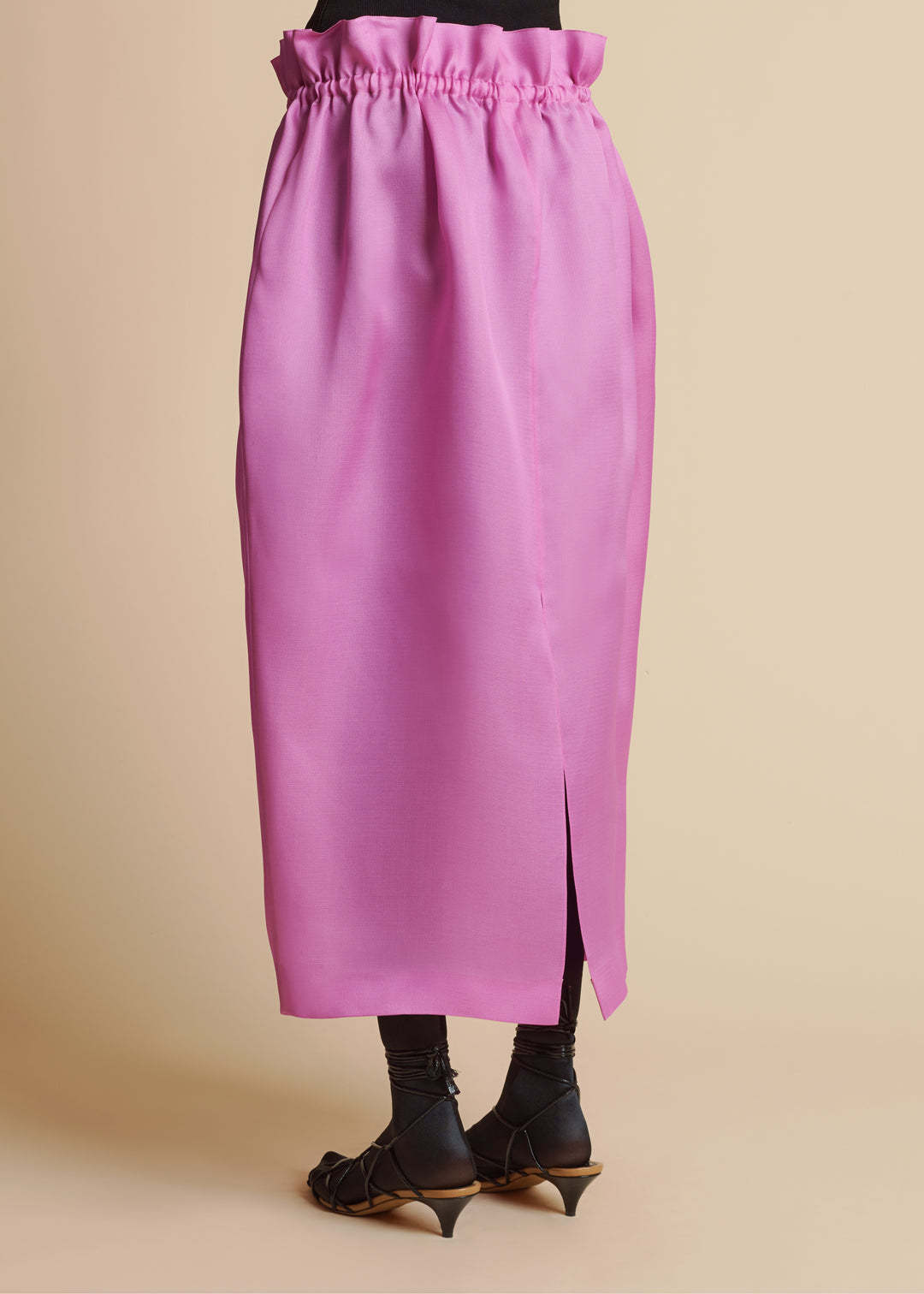 Khaite Ember Paperbag-waist Silk Organza Midi Skirt In Purple