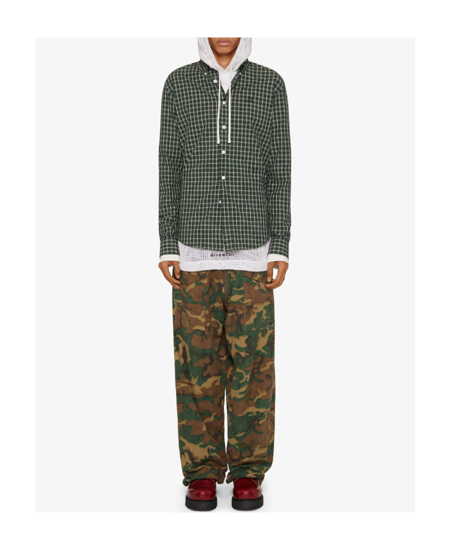 Givenchy 4g Motif-embroidered Checked Shirt In Green