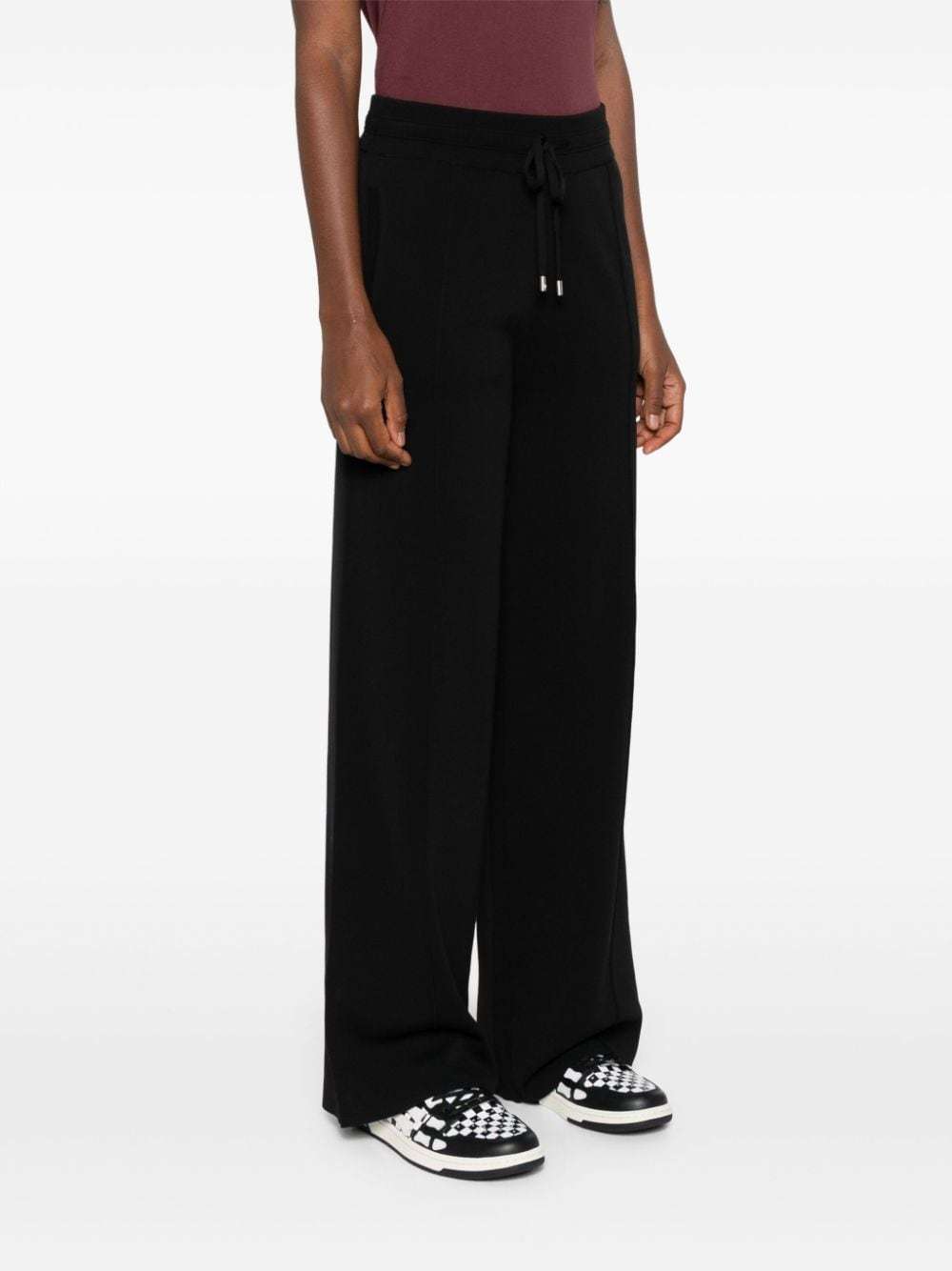 Pinko Wide-leg Trousers In Stretch Cotton Blend Techno Fabric In Black