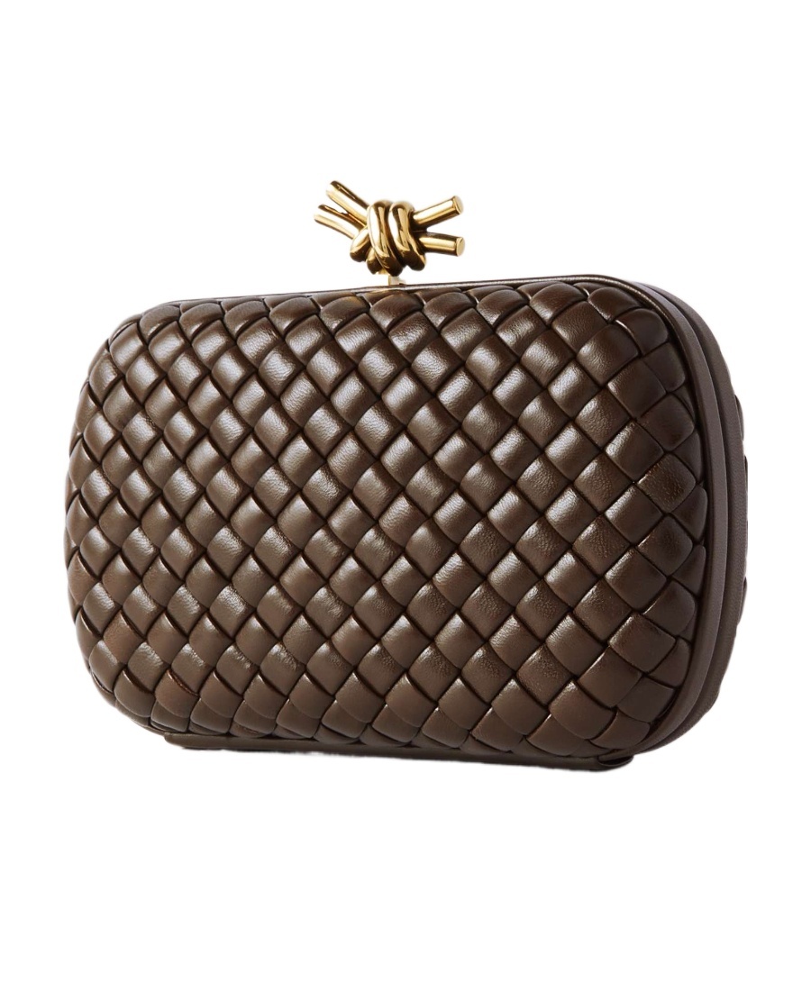 Bottega Veneta Knot Logo Clutch In Brown