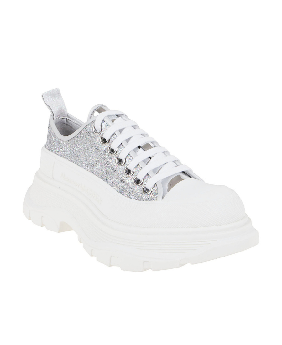 Alexander Mcqueen Tread Slick Glitter Low-top Sneakers In White