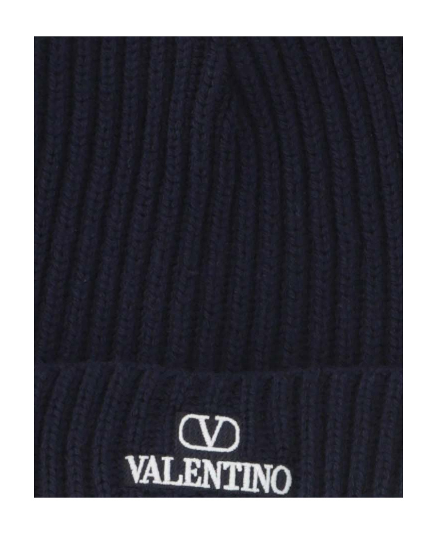 Valentino Vlogo-embroidered Ribbed Wool Beanie In Black