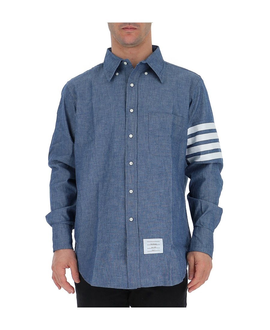 Thom Browne 4-bar Straight-fit Chambray Shirt In Blue