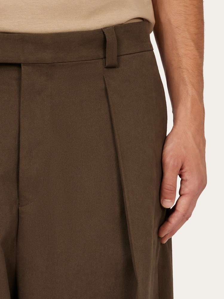 Ferragamo Wide-leg Pleated Trousers In Brown