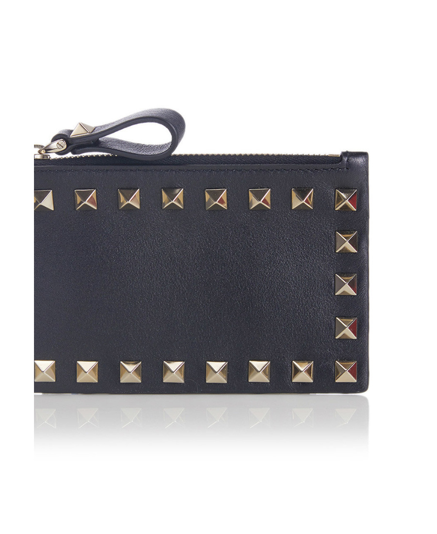 Valentino Rockstud Leather Cardholder In Black