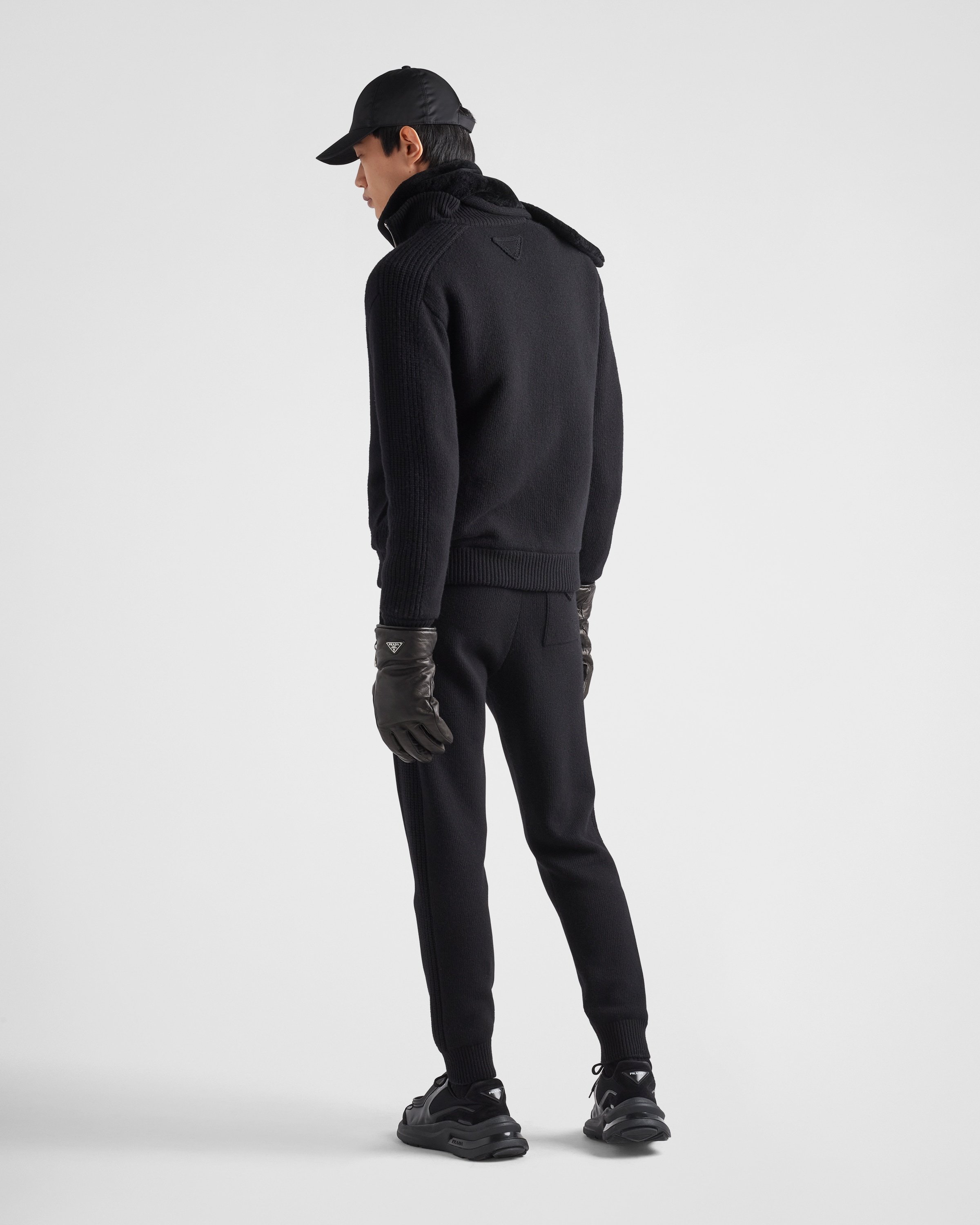 Prada Fine-knit Cashmere Track Pants In Black