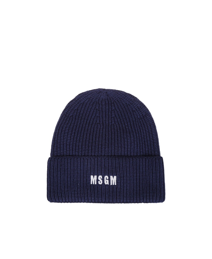 Msgm Logo-embroidered Ribbed-knit Beanie In Black
