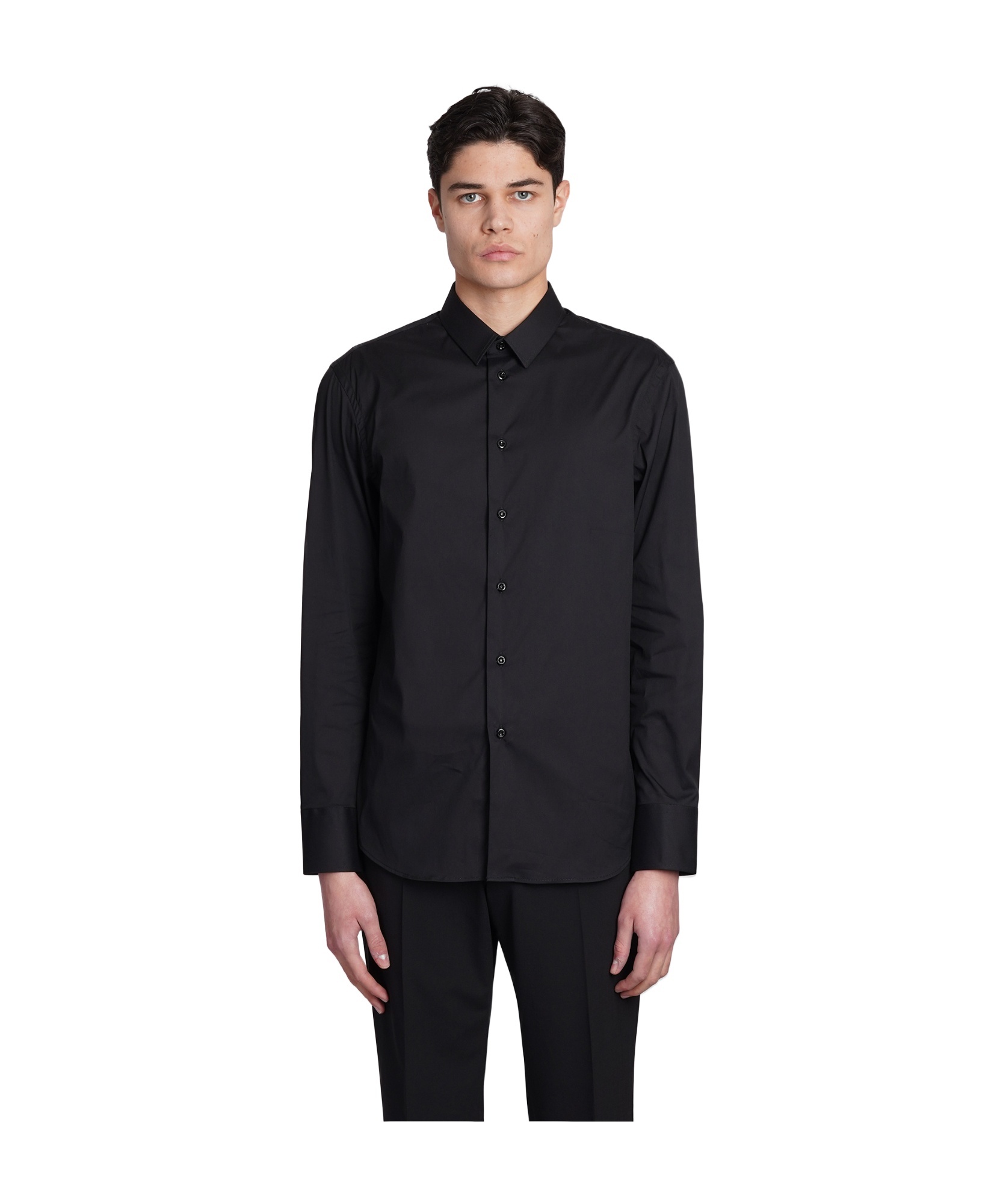 Emporio Armani Plain Long-sleeved Buttoned Shirt In Black
