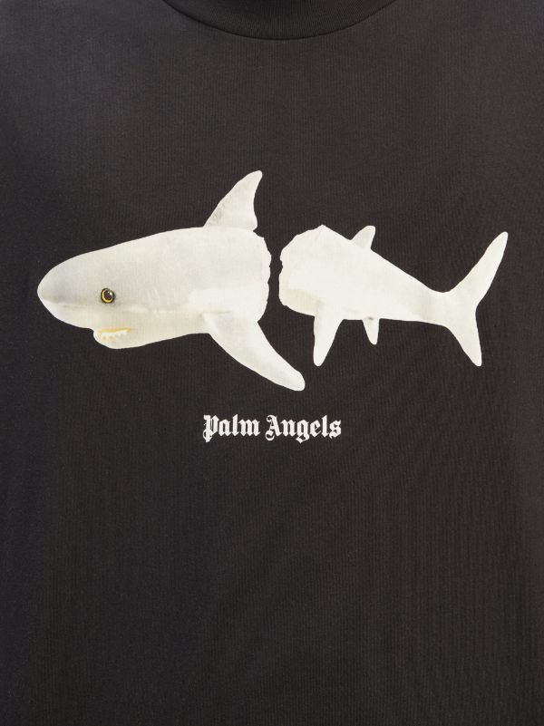 Palm Angels Shark-print Logo T-shirt In Black