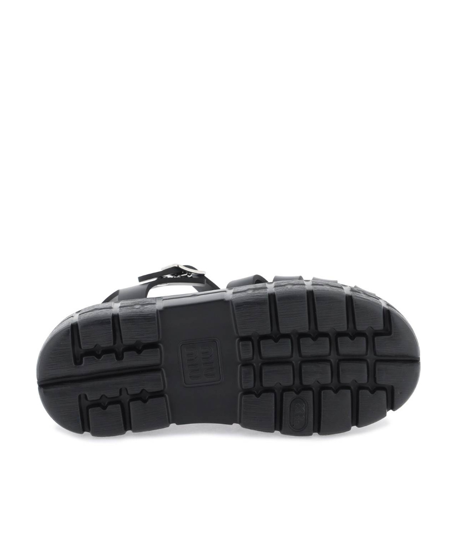 Miu Miu Logo-embossed Chunky Caged Sandals In Black